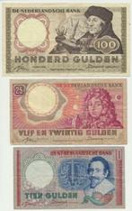 Nederland set 10, 25 en 100 Gulden, Setje, Ophalen of Verzenden, 100 gulden