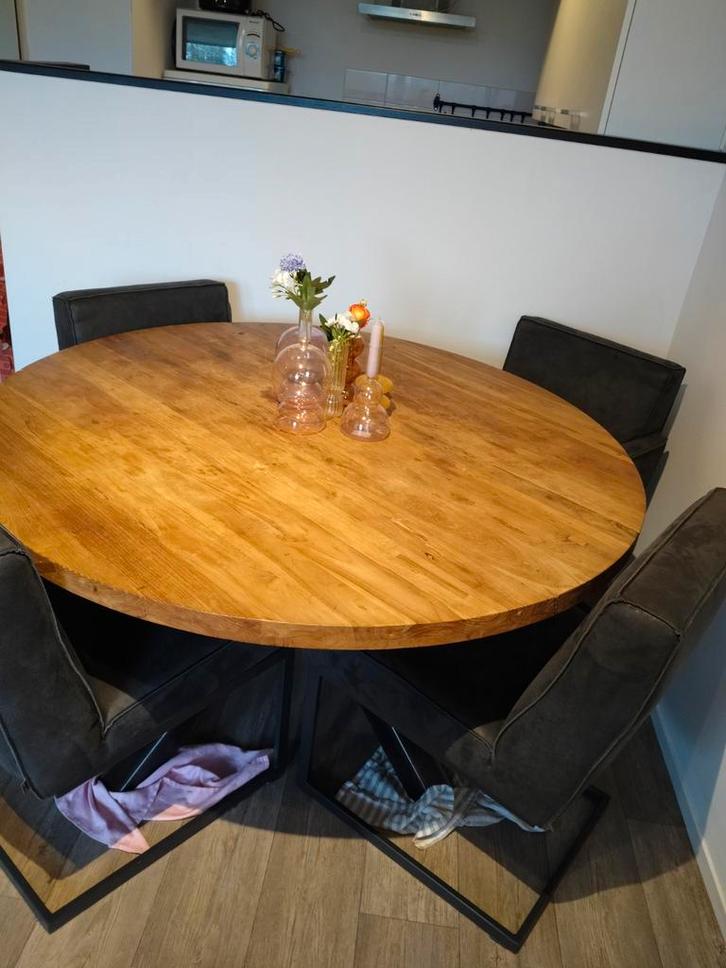 Eetkamerset teakhouten tafel + 4 fauteuils, Huis en Inrichting, Complete eetkamers, Zo goed als nieuw, Ophalen