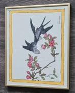Vogels geschilderd op zijde - gesigneerd - zie foto's, Ophalen of Verzenden