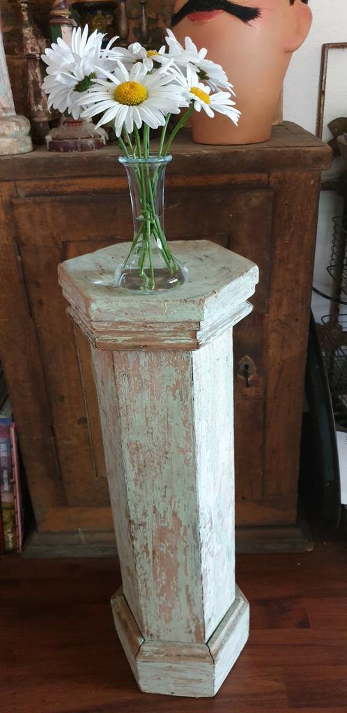 Oude groene houten pilaar zuil planten standaard, Antiek en Kunst, Curiosa en Brocante, Ophalen of Verzenden