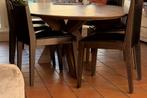 6 Zwarte leren eetkamerstoelen - massief hout, Huis en Inrichting, Tafels | Eettafels, Ophalen, Minder dan 50 cm, Gebruikt, Vijf personen of meer