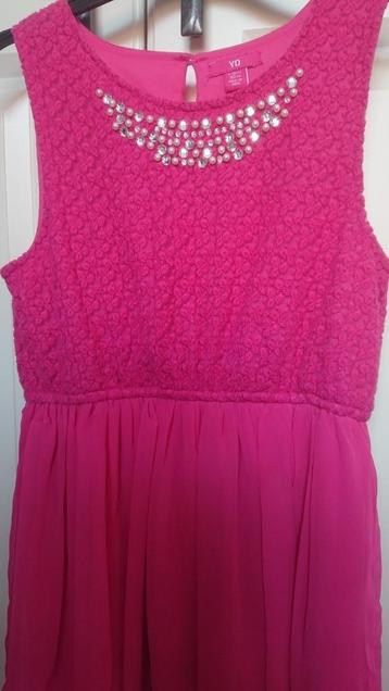 fuchsia feestjurk met parels & steentjes - maat 152 /11–12j beschikbaar voor biedingen