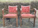 2 gelijke stoelen, hout en stof, Huis en Inrichting, Stoelen, Ophalen, Gebruikt, Bruin, Hout
