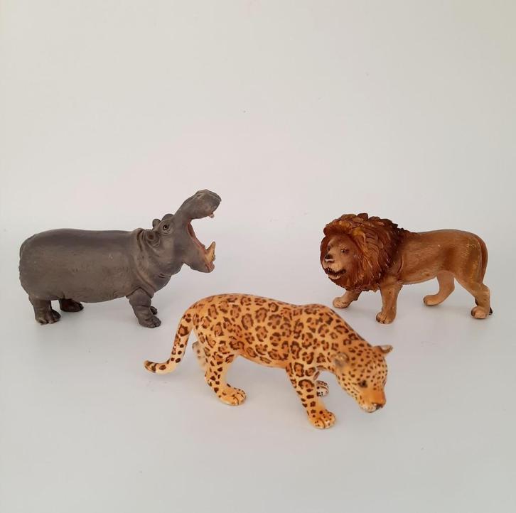 3 Schleich Wild Life dieren: Nijlpaard, Leeuw en Jaguar, Verzamelen, Speelgoed, Ophalen of Verzenden