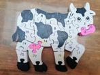2 zijdige dikke houten koeienpuzzel, Kinderen en Baby's, Speelgoed | Kinderpuzzels, Gebruikt, 10 tot 50 stukjes, Ophalen of Verzenden