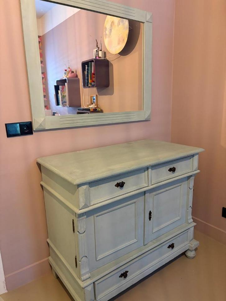 Vintage lage kast / commode met spiegel, Kinderen en Baby's, Kinderkamer | Commodes en Kasten, Gebruikt, Commode, 90 tot 105 cm