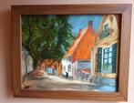 Straatje in de zomer. Olieverf schilderij. 40x50., Antiek en Kunst, Ophalen of Verzenden