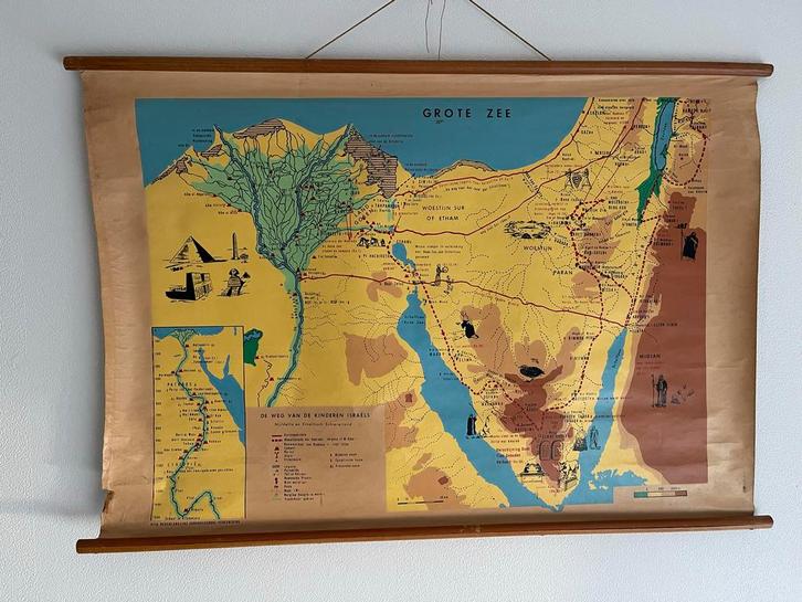 Schoolplaat: De Weg van de Kinderen Israëls o.a. Egypte, Antiek en Kunst, Antiek | Schoolplaten, Geschiedenis, Ophalen of Verzenden