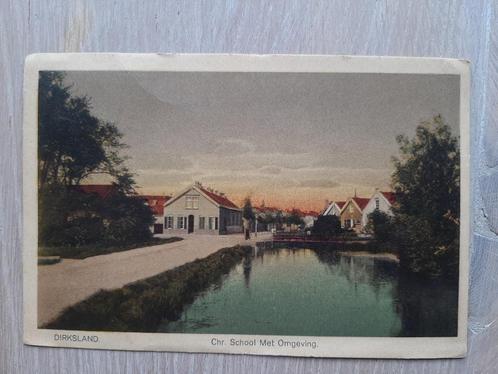 oude kaart Dirksland Christelijke school en omgeving, 1916, Verzamelen, Ansichtkaarten | Nederland, Gelopen, Zuid-Holland, Voor 1920