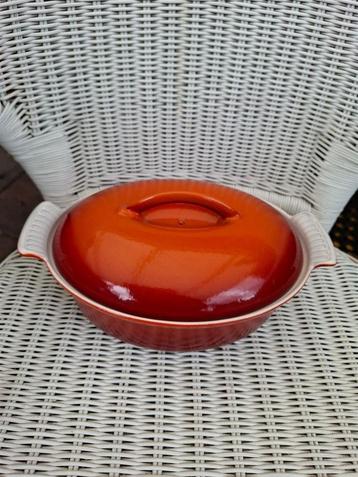 Braadpan, gietijzer, oranje, creme, made in Holland, netjes beschikbaar voor biedingen
