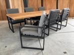 Tuinset boomstam teak matrix of U poot "260" incl 6 Miami, Tuin en Terras, Tuinsets en Loungesets, Ophalen, Eettafel, 6 zitplaatsen