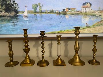 6 x grote vintage messing kandelaar beschikbaar voor biedingen