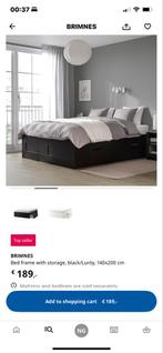BRIMNES Bedframe met Opbergruimte - 140x200 cm, Huis en Inrichting, Slaapkamer | Bedden, Ophalen, Zwart, 140 cm, 200 cm