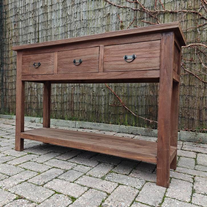 Stoere sidetable van teakhout 120 cm, Huis en Inrichting, Kasten | Ladekasten, Nieuw, Minder dan 100 cm, 100 tot 150 cm, 25 tot 50 cm