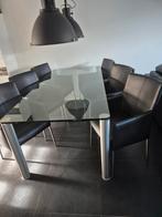 Eettafel glas met metalen poten., Huis en Inrichting, Tafels | Eettafels, Ophalen, Gebruikt, 100 tot 150 cm, 200 cm of meer
