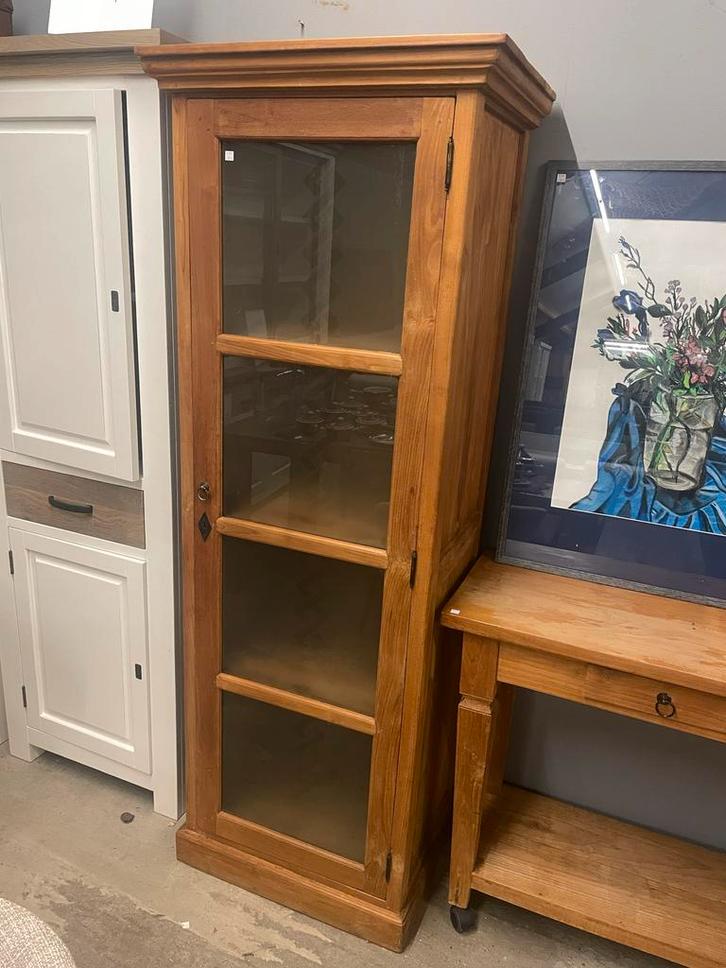 Teakhouten kast met glazen deur, Huis en Inrichting, Kasten | Boekenkasten, Gebruikt, Minder dan 50 cm, 100 tot 150 cm, 25 tot 50 cm