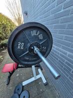 Halter met bank en squat halter steunen, 73 kg schijven, Ophalen, Benen, Krachtstation