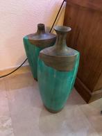 Turquoise Vasen Set (Man en Vrouw), Ophalen, Gebruikt, Blauw, Aardewerk of Porselein