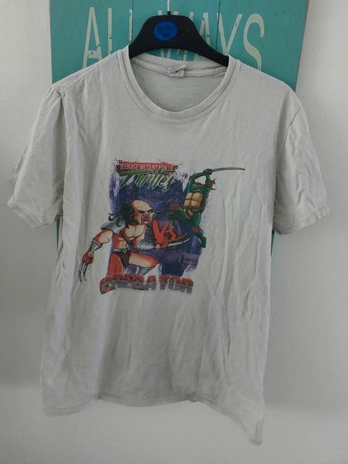 Shirt Vintage Teenage Mutant Ninja Turtles versus Predator, Kleding | Heren, T-shirts, Gedragen, Maat 48/50 (M), Wit, Ophalen of Verzenden