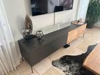 Tv Meubel - 220 cm Breed - Eikenhout & Metaal, Ophalen, Gebruikt, 100 tot 150 cm, Eikenhout