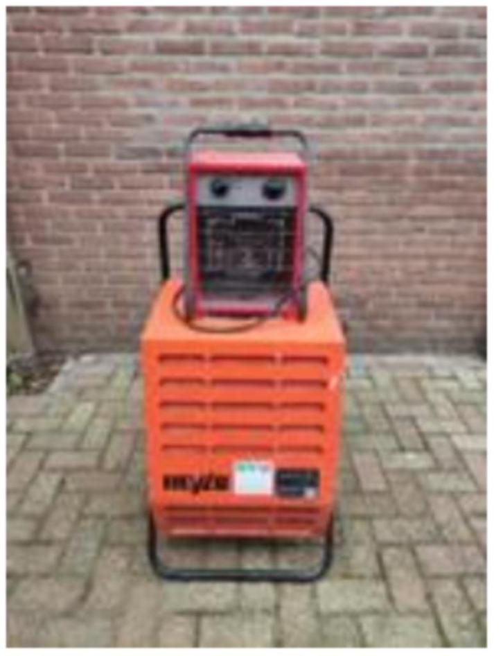 Bouwdroger 50l/24h-400m3/h + kachel 3000 watt huur €50 p/w, Doe-het-zelf en Verbouw, Ventilatie en Afzuiging, Zo goed als nieuw