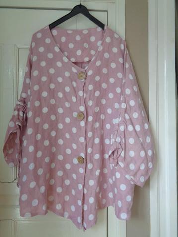 Roze Linnen blouse met witte stippels:mt 46 beschikbaar voor biedingen