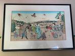 Houtsnede van Utagawa vlieger competitie, Antiek en Kunst, Ophalen of Verzenden