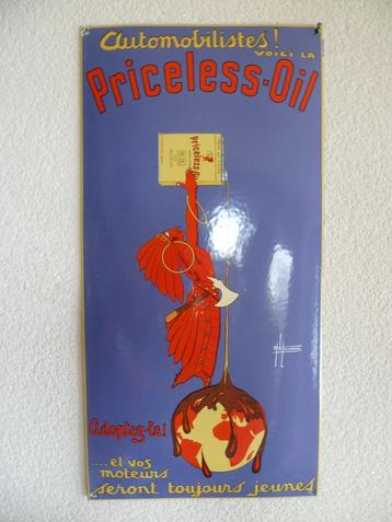 EMAILLE RECLAME BORD"PRICELESS OIL"REPRO UIT JAREN 80/90 beschikbaar voor biedingen