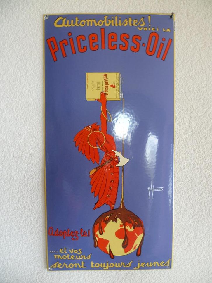 EMAILLE RECLAME BORD"PRICELESS OIL"REPRO UIT JAREN 80/90, Verzamelen, Merken en Reclamevoorwerpen, Zo goed als nieuw, Reclamebord