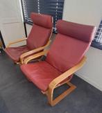 Ikea poang relaxstoelen. Met rode lederen kussens., Twee, Gebruikt, Ophalen, Rood