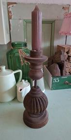 nieuwe houten kandelaar met ijzeren pootje (incl kaars), Ophalen of Verzenden