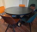 Zwart eiken ronde eettafel 130 cm, Ophalen, Zo goed als nieuw, Vijf personen of meer, 100 tot 150 cm