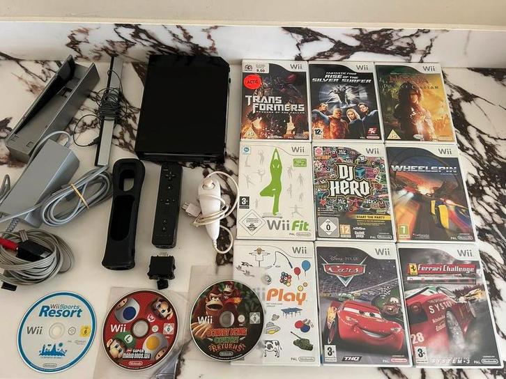 Nintendo Wii Zwart + Veel Games!, Spelcomputers en Games, Spelcomputers | Nintendo Wii, Gebruikt, Met 1 controller, Met games