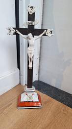 Antieke porseleinen/ hout staand kruisbeeld, Ophalen of Verzenden
