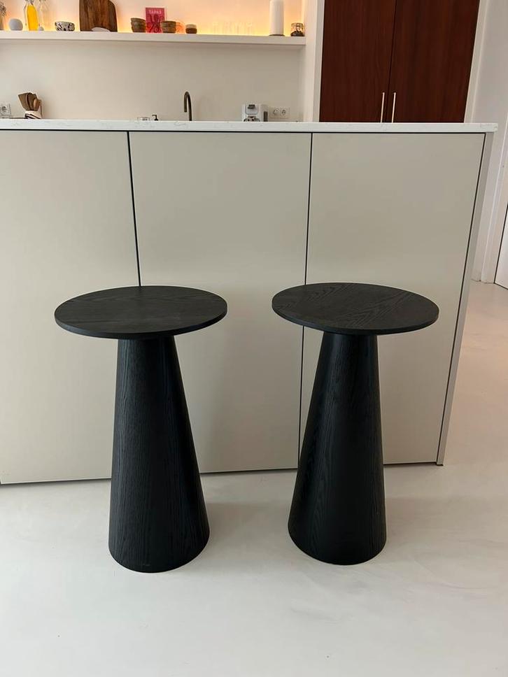 2 zwarte bijzettafels Kwantum 60x35cm, Huis en Inrichting, Tafels | Bijzettafels, Zo goed als nieuw, Rond, 45 tot 60 cm, Minder dan 55 cm