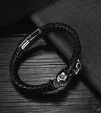 armband, leer, skull, biker, rocker, man, vrouw, leather, Ophalen of Verzenden, Nieuw, Zwart, Leer