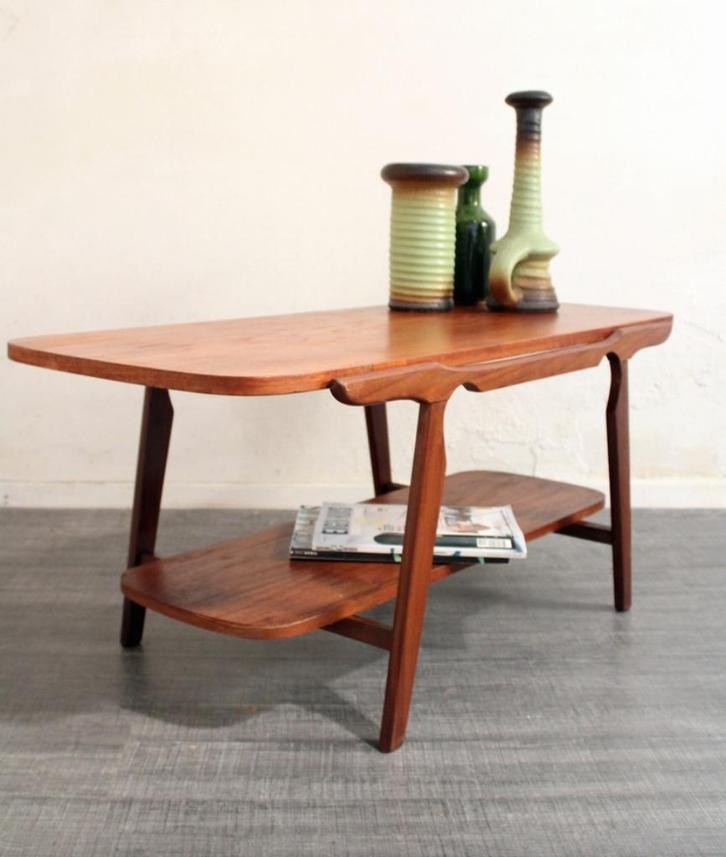 Jaren 50 60 teakhouten design salontafel met omkeerbaar blad, Antiek en Kunst, Antiek | Meubels | Tafels, Ophalen