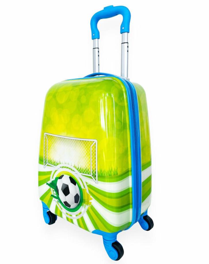 Kinderkoffer handbagage kindertrolley voetbal Print blauw, Sieraden, Tassen en Uiterlijk, Koffers, Zo goed als nieuw, Hard kunststof