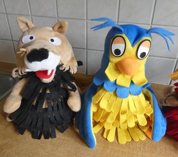Fabeltjeskrant handpoppen knuffels pluche 4x uil wolf raaf beschikbaar voor biedingen