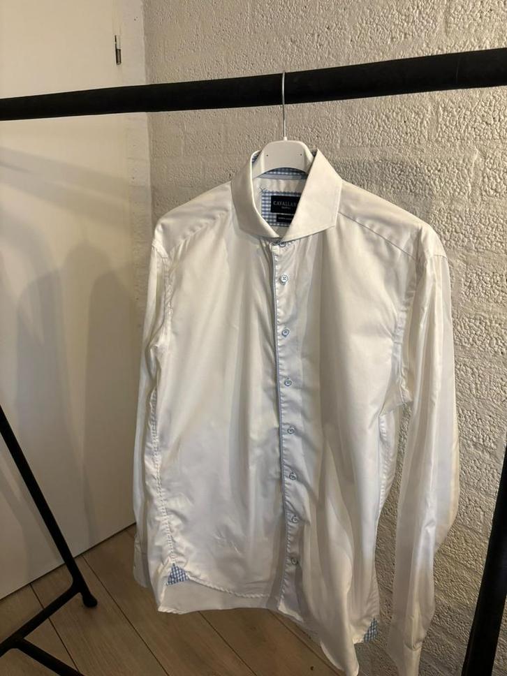 Cavallaro Overhemd Maat 40 - Wit met Blauw Geblokt, Kleding | Heren, Overhemden, Zo goed als nieuw, Halswijdte 39/40 (M), Wit