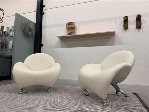 (1) Nieuw Leolux Papageno Fauteuils leer wit design stoel, Huis en Inrichting, Fauteuils, Nieuw, Leer, 75 tot 100 cm, Ophalen of Verzenden