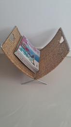 vintage tijdschriftenhouder lectuurbak riet met chroom, Ophalen of Verzenden, Zo goed als nieuw