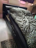 Zwart leren 2 persoons bed, Gebruikt, Zwart, Tweepersoons, 140 cm