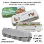 Set à 50 bedrukte en beplakte eierdozen voor 10 stuks eieren, Dieren en Toebehoren, Pluimvee | Toebehoren, Verzenden, Zo goed als nieuw