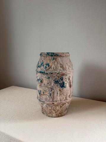 Vintage antiek ceramic beige blauw vaas h26cm beschikbaar voor biedingen