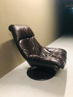 Vintage Bruine leren Draaifauteuil / fauteuil / stoel, Huis en Inrichting, Fauteuils, Ophalen, Gebruikt, Leer, 75 tot 100 cm