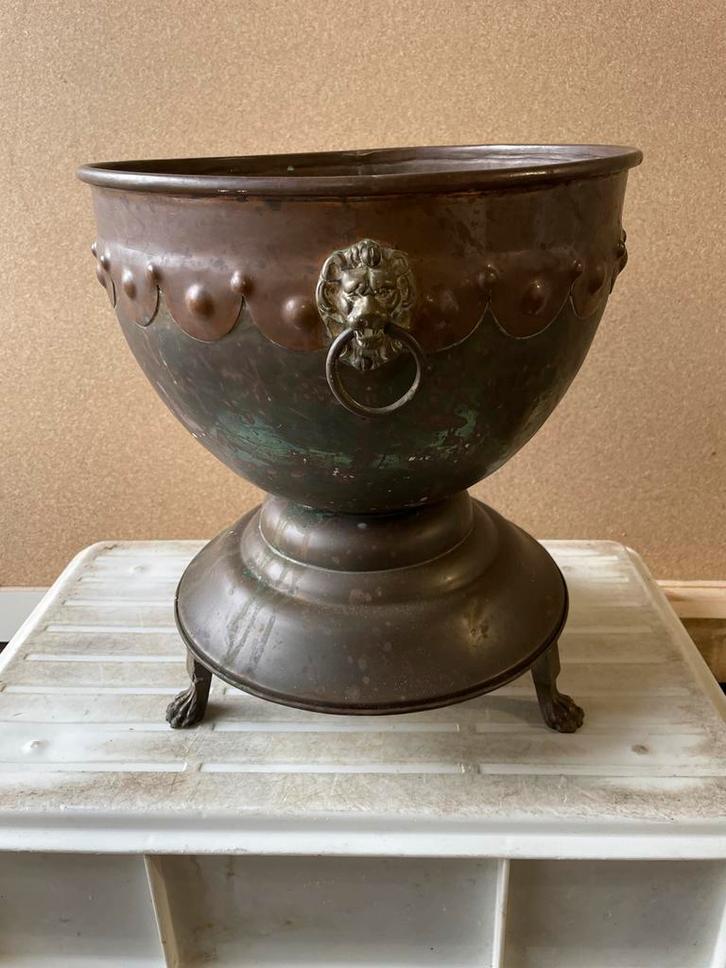 Antieke Koperen Ketel met Leeuwenkoppen, Antiek en Kunst, Antiek | Koper en Brons, Koper, Ophalen of Verzenden