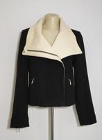 Zwart jasje met roomwitte kraag met wol & cashmere van Damo, Kleding | Dames, Jassen | Winter, Verzenden, Zo goed als nieuw, Maat 38/40 (M)