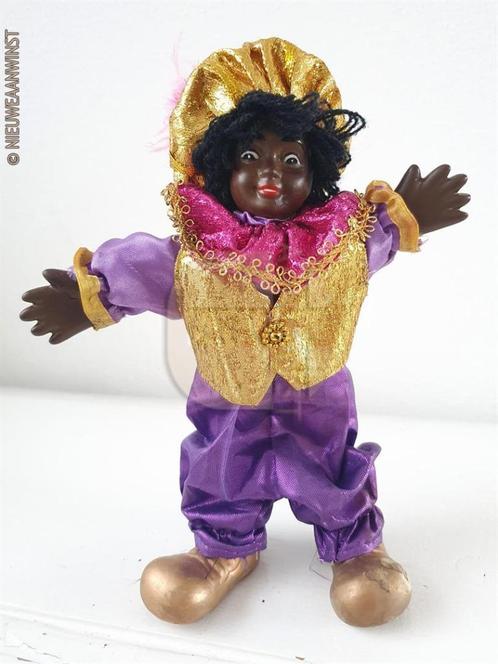 Authentieke etalage zwarte Piet pop - 22cm, paars/goud/roze, Diversen, Sinterklaas, Verzenden