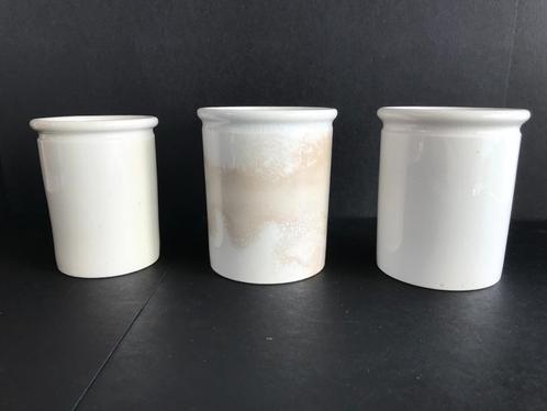 Set van 3 antieke beige zalfpotten van Société Céramique, Antiek en Kunst, Antiek | Keramiek en Aardewerk, Ophalen of Verzenden